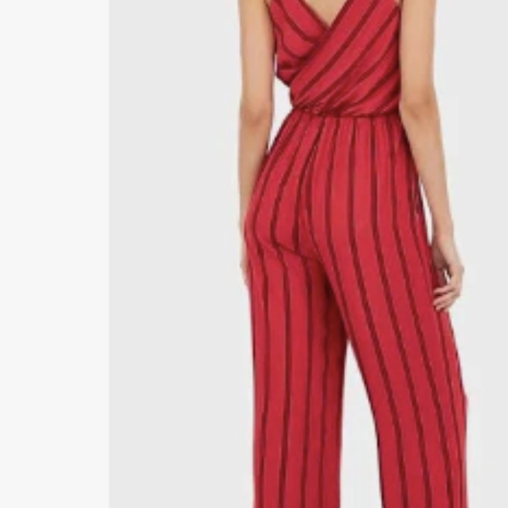 EXPRESS Striped Wrapped Front Jumpsuit Red S - Picture 2 of 12